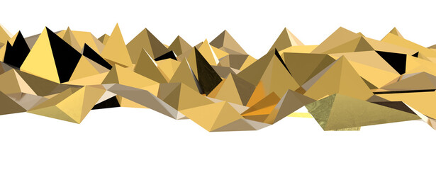 Wall Mural - Abstract 3D render illustration,Surface gold crystal geometric triangle and Polygonal shapes template