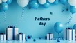 © mamun - blue background for Father's Day including blue balloons and gift boxes, Generative AI.