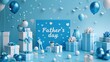 © mamun - blue background for Father's Day including blue balloons and gift boxes, Generative AI.
