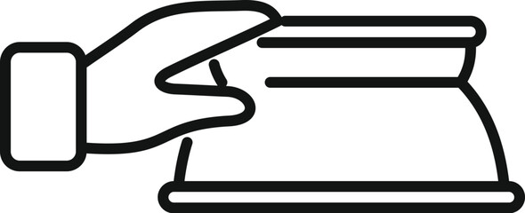 Poster - Businessman hand giving money stack line icon, business concept, financial success sign on white background