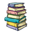 © Vectorvstocker - Stack colorful books cartoon style, education reading concept. Piled books various colored covers spines, handdrawn illustration. Vibrant stack library bookstore graphic
