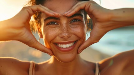 Poster - The smiling woman at sunset