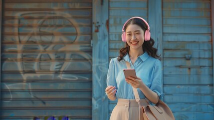 Poster - The woman with pink headphones