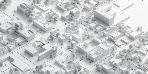 Poster - Birds Eye view of a modern city. Urban concept. White clay 3D rendering. Created with Generative AI technology.