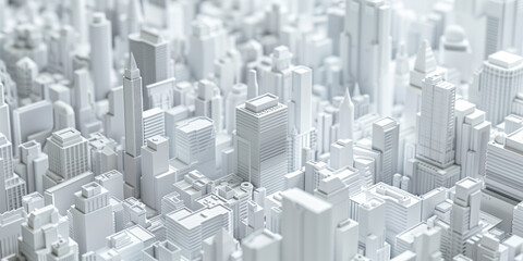 Poster - Birds Eye view of a modern city. Urban concept. White clay 3D rendering. Created with Generative AI technology.