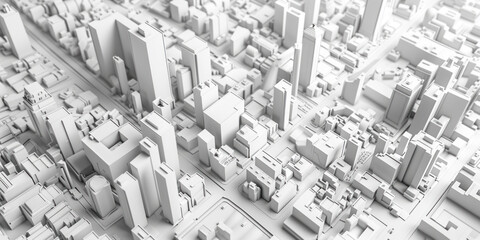 Poster - Birds Eye view of a modern city. Urban concept. White clay 3D rendering. Created with Generative AI technology.