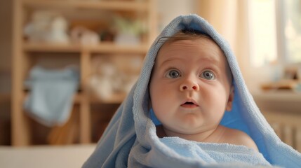 Canvas Print - The baby in blue towel