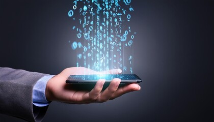 digital code coming from the screen of a mobile phone