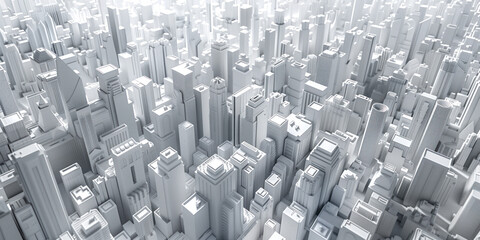 Poster - Birds Eye view of a modern city. Urban concept. White clay 3D rendering. Created with Generative AI technology.