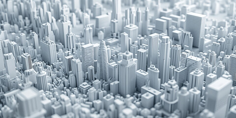 Poster - Birds Eye view of a modern city. Urban concept. White clay 3D rendering. Created with Generative AI technology.