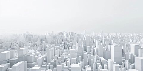 Poster - Birds Eye view of a modern city. Urban concept. White clay 3D rendering. Created with Generative AI technology.