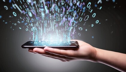 digital code coming from the screen of a mobile phone