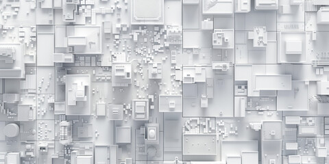 Poster - Birds Eye view of a modern city. Urban concept. White clay 3D rendering. Created with Generative AI technology.