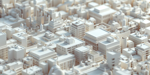 Poster - Birds Eye view of a modern city. Urban concept. White clay 3D rendering. Created with Generative AI technology.
