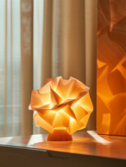 Wall Mural - Abstract paper lamp on a table, softly illuminated.