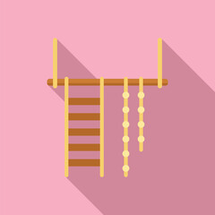 Canvas Print - Wall bars with rope ladder gymnastic climbing equipment icon, flat style, pink background, long shadow