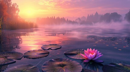 Poster - The lovely water lily in the lake at dawn