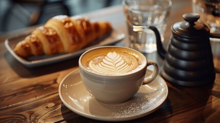 Wall Mural - The latte and croissant breakfast