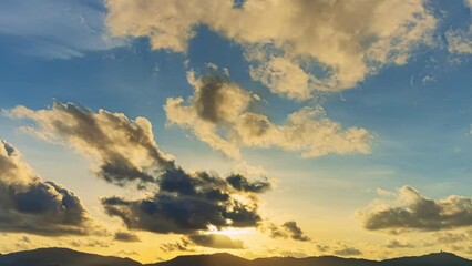 Poster - Beautiful 4K Time lapse of Majestic sunrise or sunset sky landscape Amazing light of nature cloudscape sky and Clouds moving away rolling.Colorful dark sunset cloud Footage timelapse Travel background