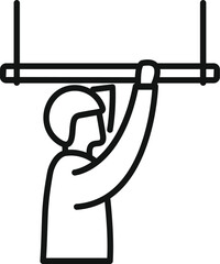 Sticker - Line icon of a young man standing in public transport and holding a handrail