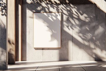 Poster - This is a mock-up of a blank outdoor billboard on a concrete facade with light and shadows. Stock artificial intelligence.