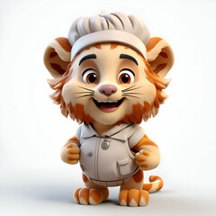 Wall Mural - 3d rendered  of a lion cartoon character with chef hat and uniform