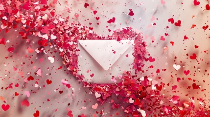 Poster - A white envelope surrounded by red hearts, symbolizing love and romance.