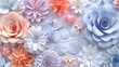 © mongkonchai - 3d paper flowers isolated on white background, decorative design elements, greeting card