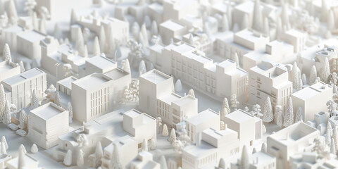 Poster - Birds Eye view of a modern city. Urban concept. White clay 3D rendering. Created with Generative AI technology.