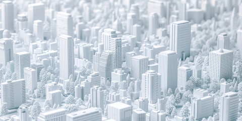 Poster - Birds Eye view of a modern city. Urban concept. White clay 3D rendering. Created with Generative AI technology.