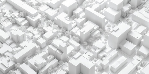 Poster - Birds Eye view of a modern city. Urban concept. White clay 3D rendering. Created with Generative AI technology.
