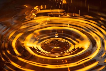 Wall Mural - A high-speed photo of a water droplet causing ripples in a pool of liquid gold