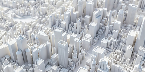Poster - Birds Eye view of a modern city. Urban concept. White clay 3D rendering. Created with Generative AI technology.