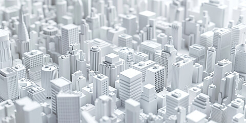 Poster - Birds Eye view of a modern city. Urban concept. White clay 3D rendering. Created with Generative AI technology.