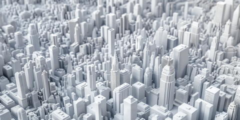 Poster - Birds Eye view of a modern city. Urban concept. White clay 3D rendering. Created with Generative AI technology.