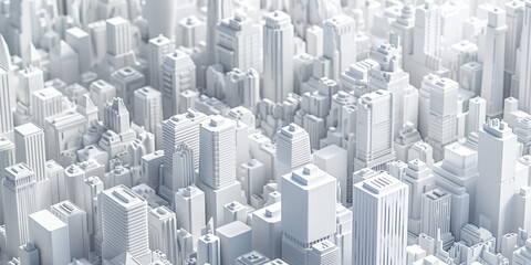 Poster - Birds Eye view of a modern city. Urban concept. White clay 3D rendering. Created with Generative AI technology.