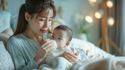 Canvas Print - The mother feeding baby