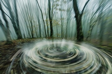 A high-speed photo of a water dropleta??s journey through a misty forest