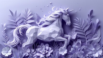 This minimalistic paper cutout features a highly realistic horse design against a vibrant purple background, creating a striking visual impact. Created with Generative AI.