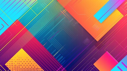 Poster - Abstract background with bright, geometric shapes, lines and dots.