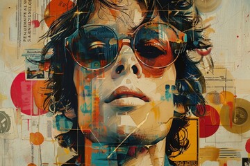 Wall Mural - Colorful collage reminiscent of the 70s era, featuring a retro portrait of a man