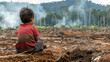 © lenblr - A child sees deforestation with smoke, emphasizing its harm to the environment. Preserving ecosystems is crucial in fighting climate change