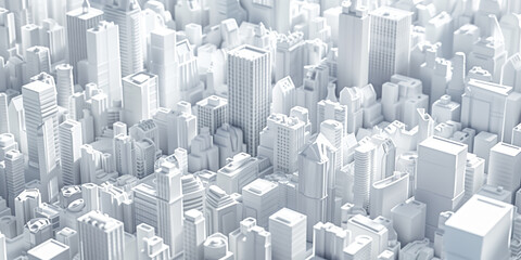 Poster - Birds Eye view of a modern city. Urban concept. White clay 3D rendering. Created with Generative AI technology.