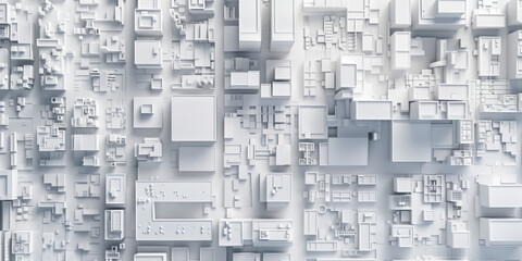 Poster - Birds Eye view of a modern city. Urban concept. White clay 3D rendering. Created with Generative AI technology.