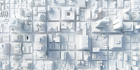 Poster - Birds Eye view of a modern city. Urban concept. White clay 3D rendering. Created with Generative AI technology.