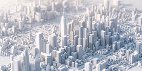 Poster - Birds Eye view of a modern city. Urban concept. White clay 3D rendering. Created with Generative AI technology.