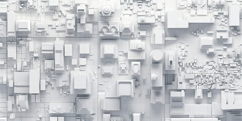 Poster - Birds Eye view of a modern city. Urban concept. White clay 3D rendering. Created with Generative AI technology.