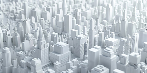 Poster - Birds Eye view of a modern city. Urban concept. White clay 3D rendering. Created with Generative AI technology.