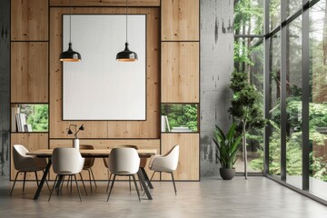 Wall Mural - Interior of a cosy conference room with minimalist furniture. Frame mockup