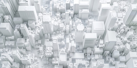 Poster - Birds Eye view of a modern city. Urban concept. White clay 3D rendering. Created with Generative AI technology.